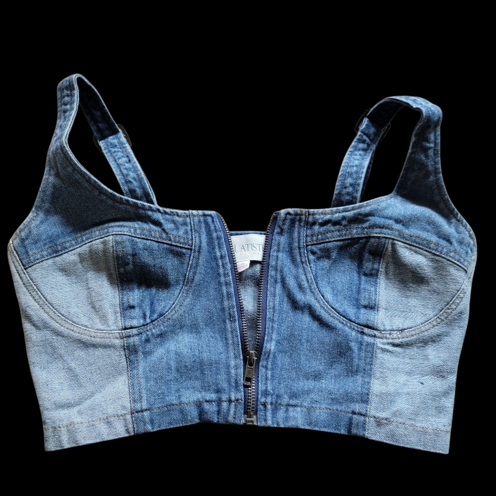 L'atiste 2 Pc Set Denim Outfit Crop‎ Top and Jogger Pants Size 6 - Picture 3 of 10